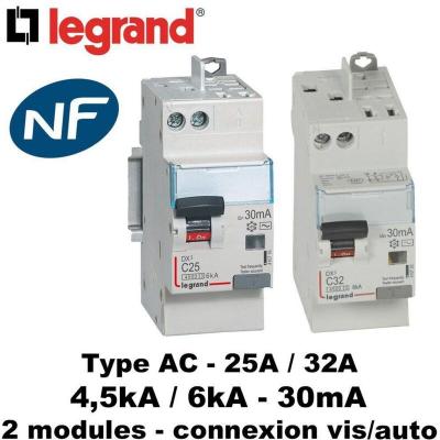 LEGRAND Disjoncteur diff&eacute;rentiel 25a 4.5ka 30ma type ac bipolaire  dx3 vis-auto