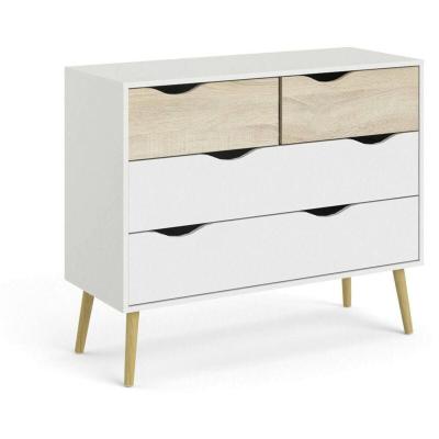 Commode &agrave; quatre tiroirs, blanc et ch&ecirc;ne, Mesures 98 x 81 x 39 cm