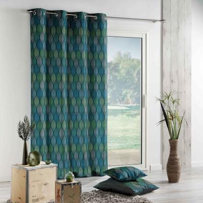 Rideau a oeillets 140 x 260 cm polyester imprime winter green Bleu