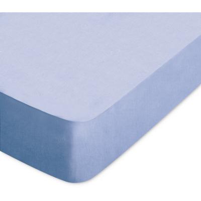 LINNEA Drap housse uni 160x200 cm bonnet 50 cm coton alto bleu belle ile