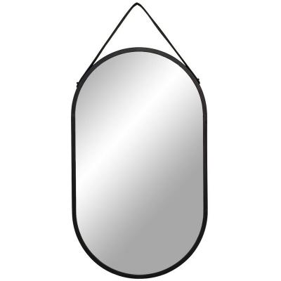 Trapani - miroir ovale avec lanni&egrave;re en cuir - couleur - noir