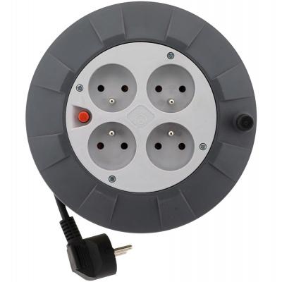ZENITECH Enrouleur H05VV-F 4 prises 3G1mm&sup2; 5m + coupe-circuit - Gris - 