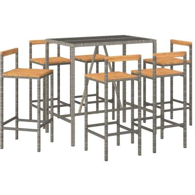 Ensemble De Bar Jardin 7 Pcs Gris Poly Rotin/bois Massif Acacia Vidaxl