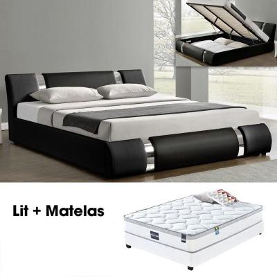 MEUBLER DESIGN Ensemble matelas sommier coffre Noir 180 NOVA