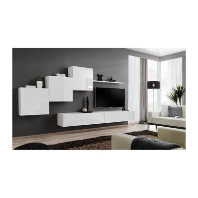 PRICE FACTORY Ensemble meuble salon mural SWITCH X design, coloris blanc brillant.