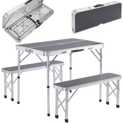 CASARIA Ensemble table de camping bancs camping Valise de transport table camping pliante banc Gris