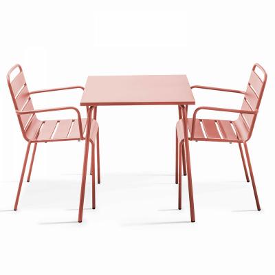 OVIALA Palavas - ensemble table de jardin carr&eacute;e et 2 fauteuils acier argile