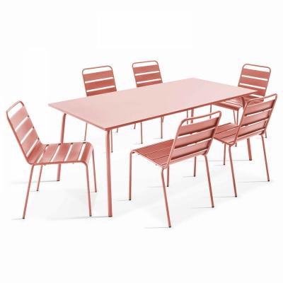 OVIALA Palavas - Ensemble table de jardin et 6 chaises en m&eacute;tal argile - Rose