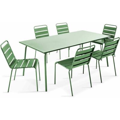 OVIALA Palavas - Table de jardin et 6 chaises en m&eacute;tal vert cactus - Vert