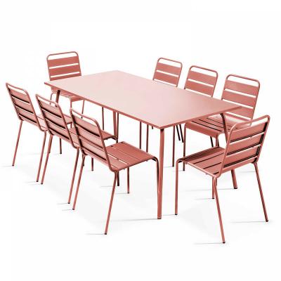 OVIALA Palavas - Ensemble table de jardin et 8 chaises en m&eacute;tal argile - Rose
