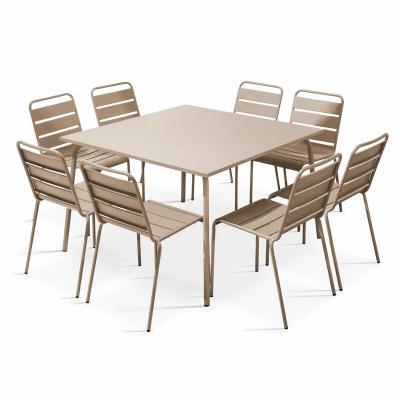 OVIALA Ensemble table de jardin et 8 chaises en m&eacute;tal taupe - Palavas - Taupe