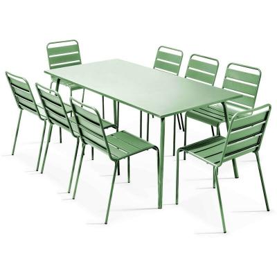 OVIALA  Palavas - Table de Jardin et 8 chaises en m&eacute;tal Vert Cactus