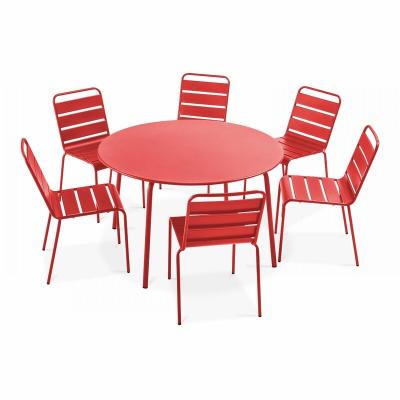 OVIALA Table de jardin et 6 chaises - 120 x 72 cm - Acier - Palavas - Rouge