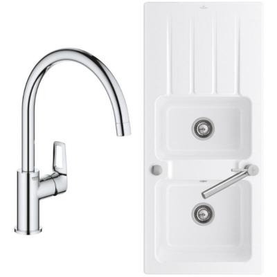 GROHE Evier Architectura 80 116 x 51 cm Blanc + Robinet cuisine Bauloop