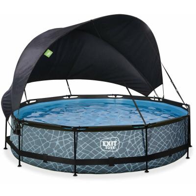 EXIT TOYS Piscine Stone &oslash;360x76cm avec pompe filtrante et voile d'ombrage - grise