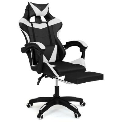 IDMARKET Fauteuil de gaming alex r&eacute;glable avec repose-pied, coussin de t&ecirc;te et coussin lombaire noir et blanc