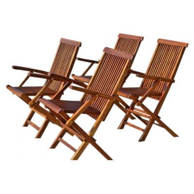 BERAH GETAH BALI Fauteuil de jardin en teck huil&eacute; massif pliant (lot de 4)
