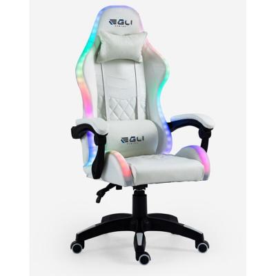 EGLI Fauteuil gamer blanc fauteuil led ergonomique inclinable avec coussin pixy  