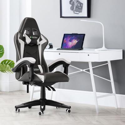 BIGZZIA  - Fauteuil gamer - Chaise Gaming - Si&egrave;ge de Bureau R&eacute;glable Pivotant Gaming Racing-avec coussin et dossier inclinable Noir et Blanc