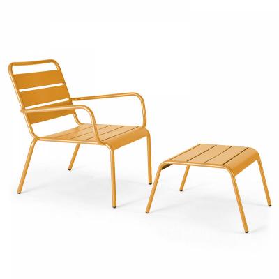 OVIALA  Palavas - Fauteuil Relax et Repose Pied en m&eacute;tal Jaune