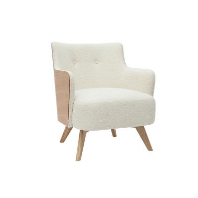 MILIBOO  - Fauteuil scandinave en tissu effet laine boucl&eacute;e et bois VALMY