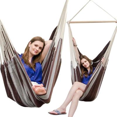 AMANKA  XXL Si&egrave;ge Suspendu en Toile 185x130cm hamac pour s'asseoir Rayures Marron