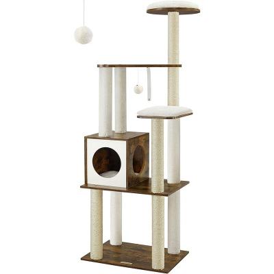 FEANDREA  Arbre &agrave; chat 165 cm multi-niveaux marron rustique