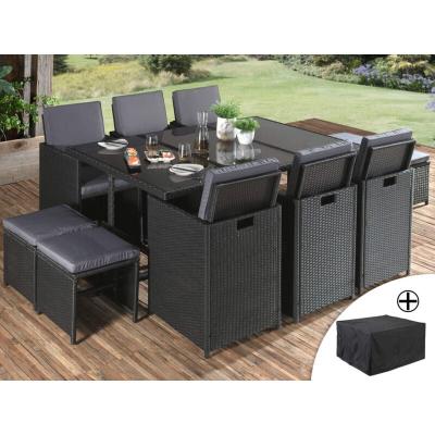 BESTMOBILIER Salon de jardin 10 places en r&eacute;sine tress&eacute;e noir / gris