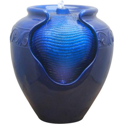 TEAMSON HOME  Outdoor Glazed Pot Fountain Blue Royal Blue