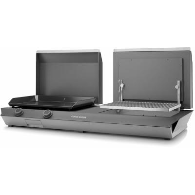 FORGE ADOUR Combi plancha &agrave; gaz 60 et gril 60 en acier noir et gris - 