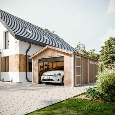 TIMBELA Garage qualit&eacute; premium 17 m&sup2; - l378xl530 cm machines de jardinage - beige