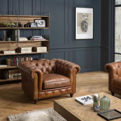 MACABANE  Fauteuil chesterfield 1 place vintage cuir GASTON