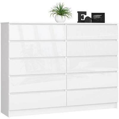 Grande Commode pour le salon K160 Blanche 160 cm 10 tiroirs fa&ccedil;ade Blanche Brillante 160x40x121 cm