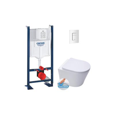 GROHE  - Pack wc B&acirc;ti autoportant + wc sans bride sat + Abattant frein de chute + Plaque Blanc Alpin (ProjectInfinitio-4)