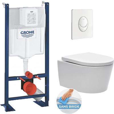 GROHE Pack WC Rapid SL autoportant + cuvette sans bride SAT, fixations cach&eacute;es + plaque Skate Air blanche (ProjectSATrimless-3) 