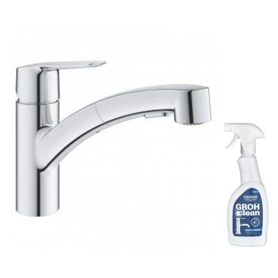 GROHE Mitigeur cuisine Start Bec bas chrome douchette extractible avec nettoyant GrohClean