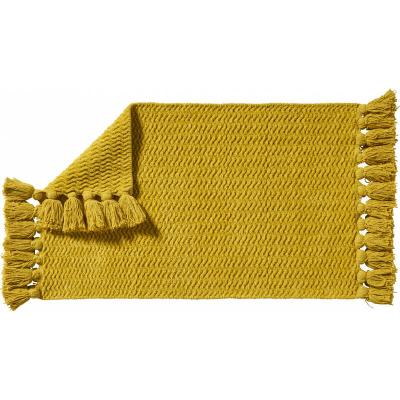 GUY LEVASSEUR BOHEMIAN - Tapis de bain en coton uni &agrave; pompons moutarde 50x80cm