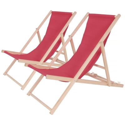 HABITAT ET JARDIN Lot de 2 transat en bois ""Chilienne"" - 107 x 56.5 x 81 cm - Rouge