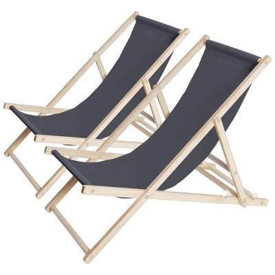 HABITAT ET JARDIN Lot de 2 transats en bois ""Chilienne"" - 107 x 56.5 x 81 cm - Gris