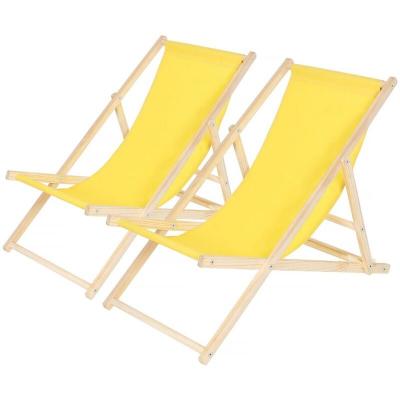 HABITAT ET JARDIN Lot de 2 transats en bois ""Chilienne"" - 107 x 56.5 x 81 cm - Jaune