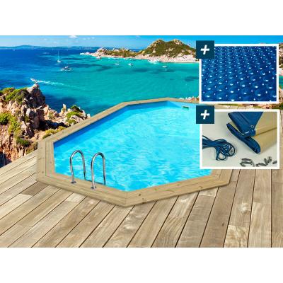 HABITAT ET JARDIN Piscine Bois Cancun - 6.53 x 4.41 x 1.45 m + B&acirc;che &agrave; Bulles 180 &micro; - B&acirc;che Hiver 280 g/m&sup2;