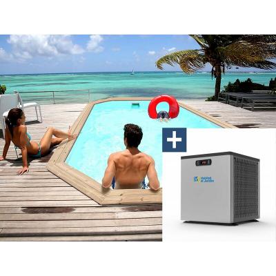 HABITAT ET JARDIN Piscine bois "" Cordoue "" - 3.48 x 2.15 x 1.18 m + Mini pompe &agrave; chaleur 3.5kW - M&eacute;tal - Gris