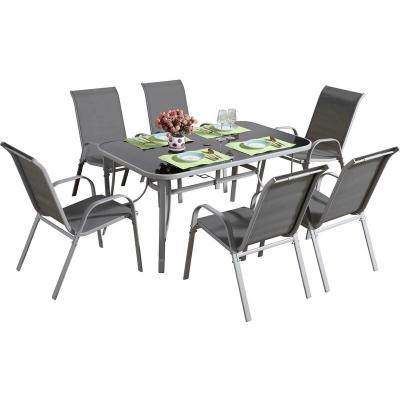 HABITAT ET JARDIN Salon de jardin textil&egrave;ne ""cordoba + Porto"" 6 personnes gris clair