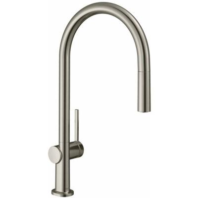 Mitigeur de cuisine avec douchette aspect inox Hansgrohe Talis M54 bec rond