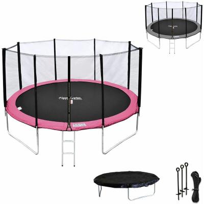 HAPPY GARDEN Pack Premium Trampoline &Oslash;430cm rose et gris avec filet + &eacute;chelle + b&acirc;che + kit d'ancrage
