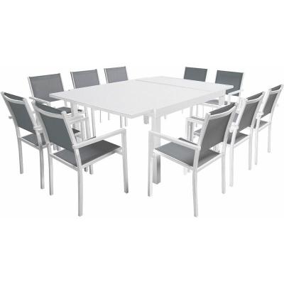 HAPPY GARDEN Salon de jardin table 140/200cm en aluminium blanc et gris