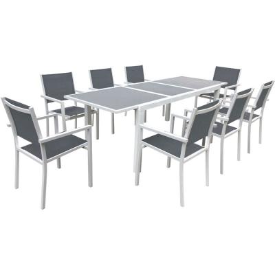 HAPPY GARDEN Salon de jardin 6 &agrave; 8 places en aluminium blanc et gris