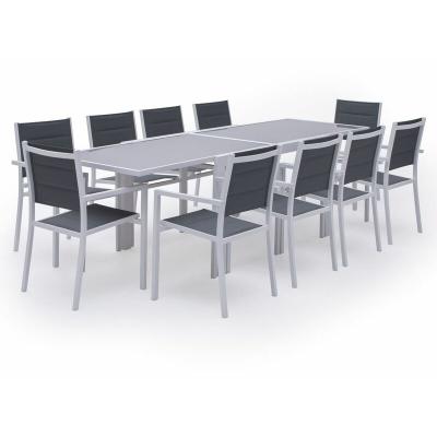 HAPPY GARDEN Salon de jardin LAMPEDUSA extensible en textil&egrave;ne gris 10 places - aluminium blanc