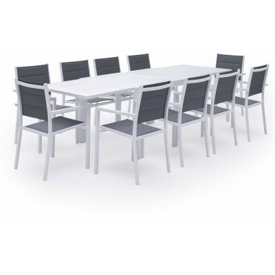 HAPPY GARDEN Salon de jardin table 132/264cm en aluminium blanc et gris