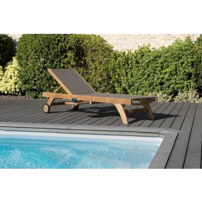 MACABANE  Bain de soleil avec roulettes en teck massif et textile